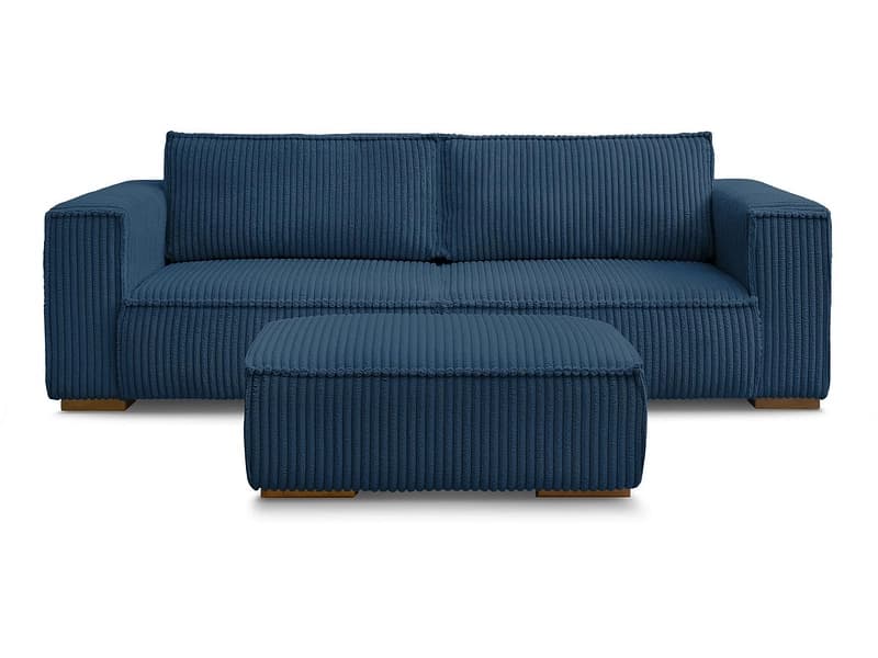 3er Sofa mit Hocker BOBOCHIC CHELSEA Cord-Stoff dunkelblau