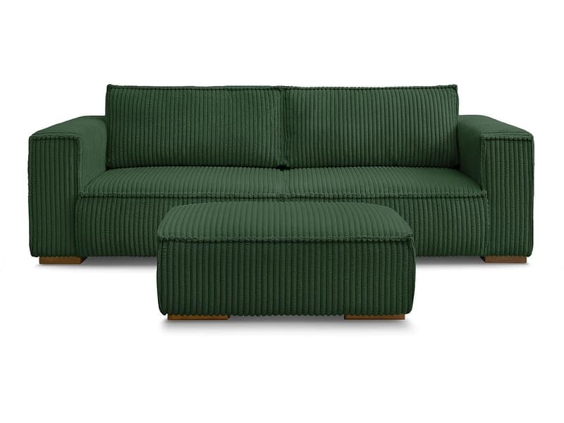 3er Sofa mit Hocker BOBOCHIC CHELSEA Cord-Stoff grün