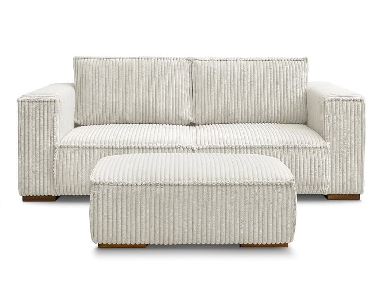 2er Sofa mit Hocker BOBOCHIC CHELSEA Cord-Stoff beige