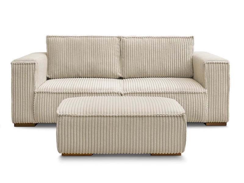 2er Sofa mit Hocker BOBOCHIC CHELSEA Cord-Stoff taupe