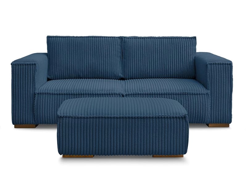 2er Sofa mit Hocker BOBOCHIC CHELSEA Cord-Stoff dunkelblau