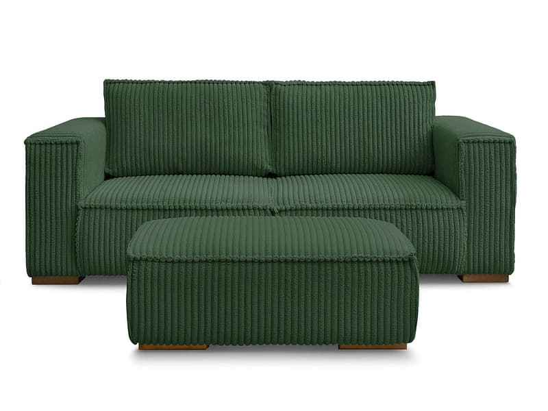2er Sofa mit Hocker BOBOCHIC CHELSEA Cord-Stoff grün