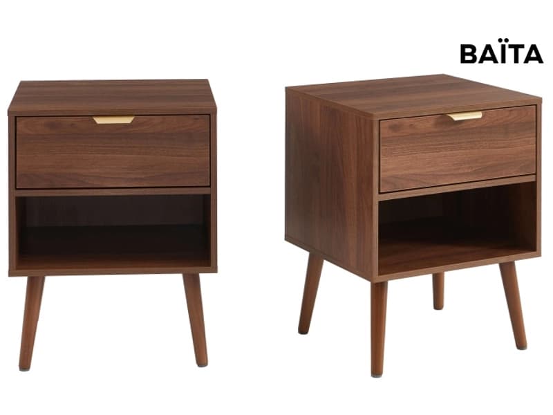 2 Nachttische-Set BAÏTA JEANNE 1 Schublade 40x34x50cm nussbaum dekor