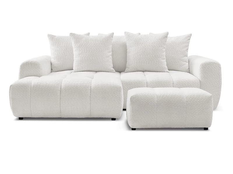 Ecksofa mit Hocker BOBOCHIC ROXELANE Boucle-Stoff weiss
