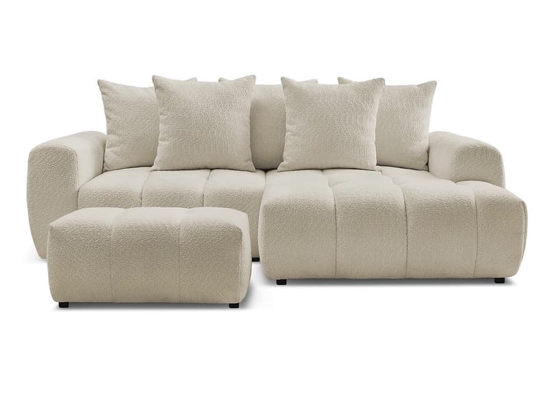 Ecksofa mit Hocker BOBOCHIC ROXELANE Boucle-Stoff beige