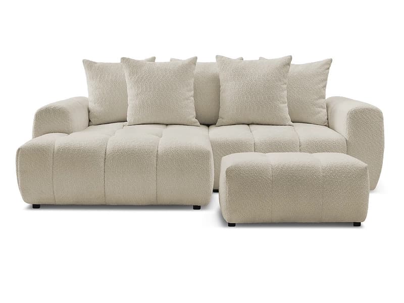Ecksofa mit Hocker BOBOCHIC ROXELANE Boucle-Stoff beige