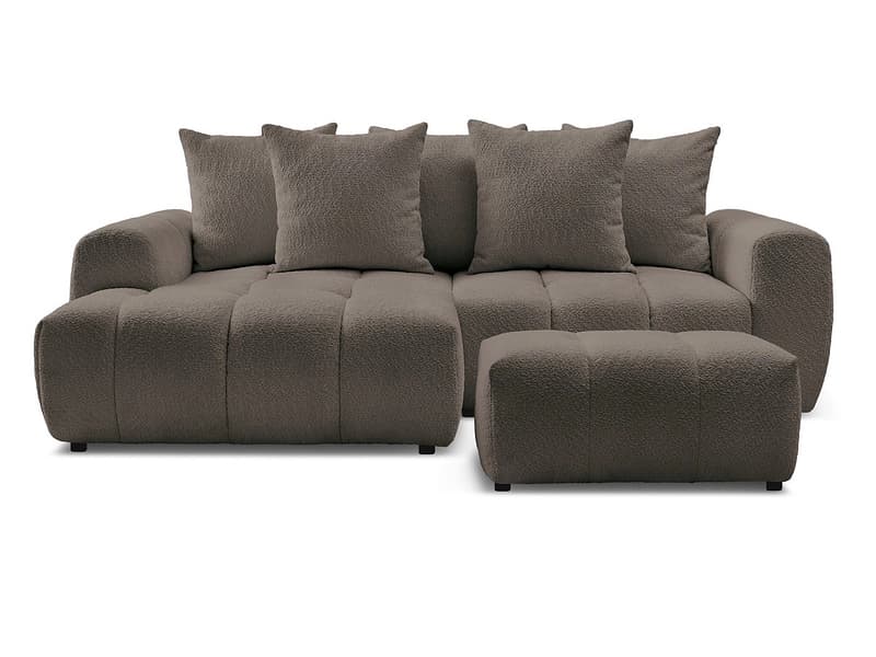 Ecksofa mit Hocker BOBOCHIC ROXELANE Boucle-Stoff rotbraun