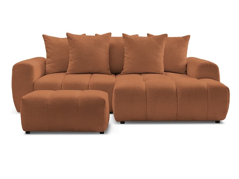 Ecksofa mit Hocker BOBOCHIC ROXELANE Boucle-Stoff orange
