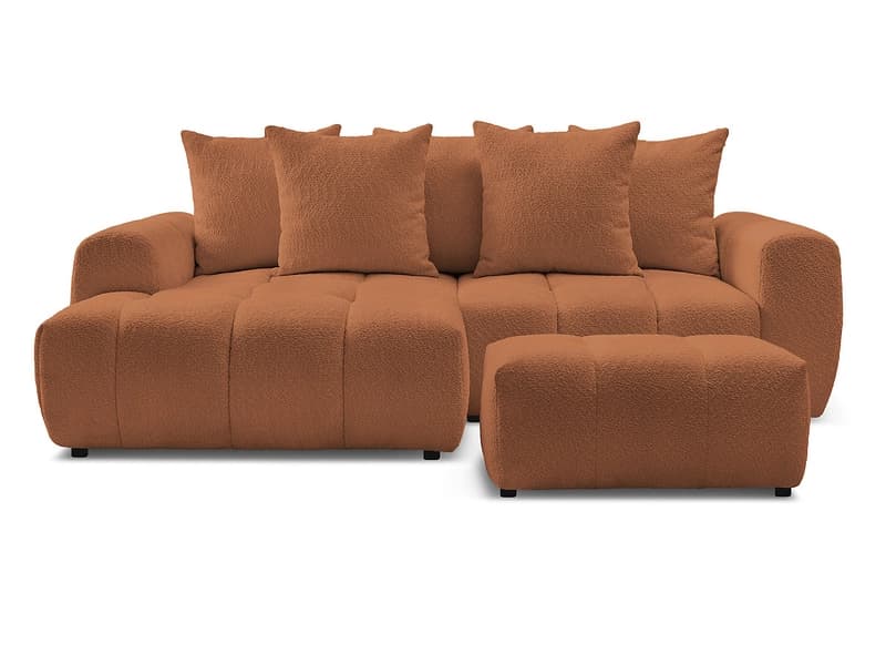 Ecksofa mit Hocker BOBOCHIC ROXELANE Boucle-Stoff orange