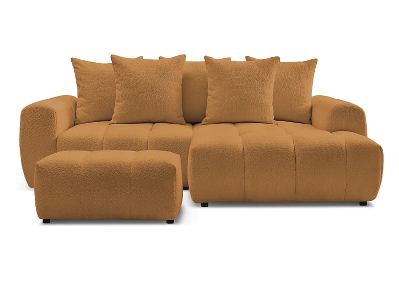 Ecksofa mit Hocker BOBOCHIC ROXELANE Boucle-Stoff gelb