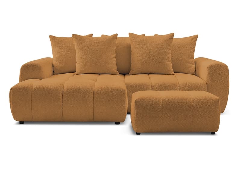 Ecksofa mit Hocker BOBOCHIC ROXELANE Boucle-Stoff gelb
