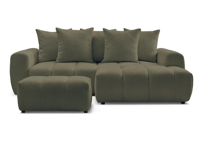 Ecksofa mit Hocker BOBOCHIC ROXELANE Boucle-Stoff grün