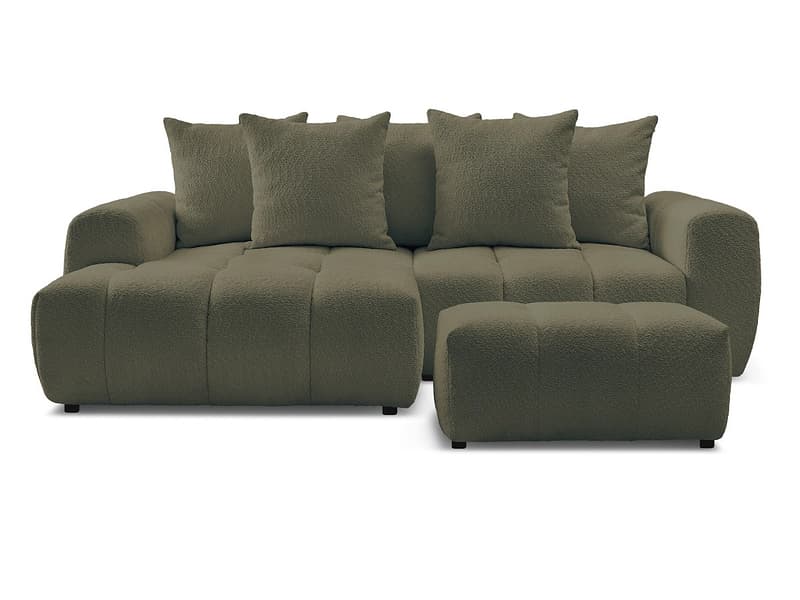 Ecksofa mit Hocker BOBOCHIC ROXELANE Boucle-Stoff grün