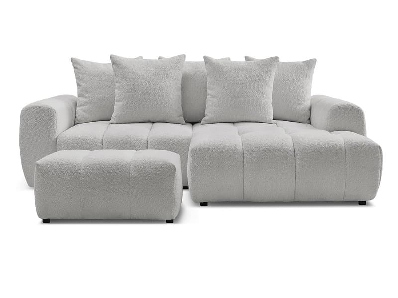 Ecksofa mit Hocker BOBOCHIC ROXELANE Boucle-Stoff hellgrau