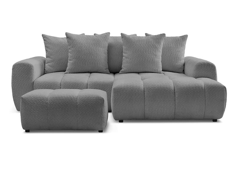 Ecksofa mit Hocker BOBOCHIC ROXELANE Boucle-Stoff dunkelgrau