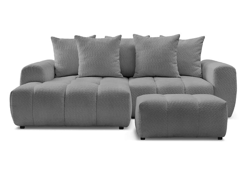 Ecksofa mit Hocker BOBOCHIC ROXELANE Boucle-Stoff dunkelgrau