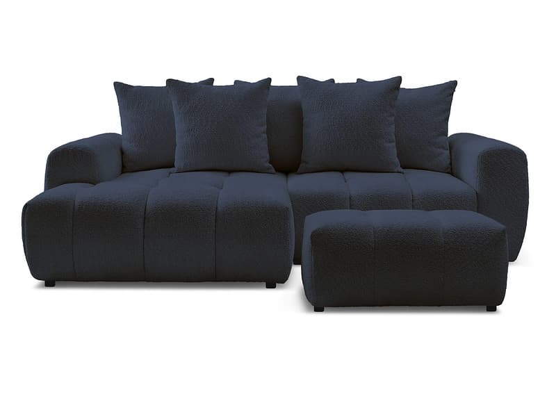 Ecksofa mit Hocker BOBOCHIC ROXELANE Boucle-Stoff dunkelblau