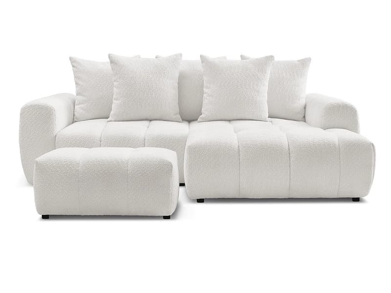 Ecksofa mit Hocker BOBOCHIC ROXELANE Boucle-Stoff weiss