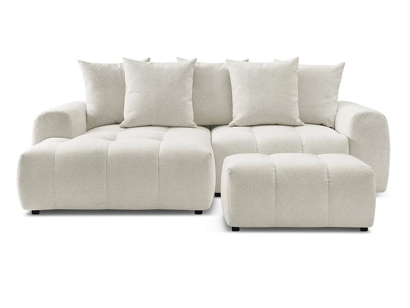 Ecksofa mit Hocker BOBOCHIC ROXELANE Stoff chiniert weiss