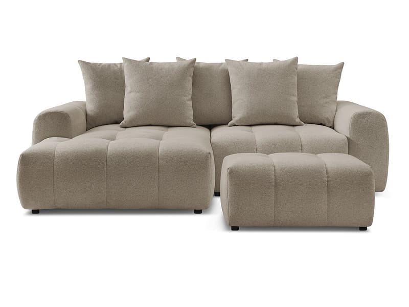 Ecksofa mit Hocker BOBOCHIC ROXELANE Stoff chiniert taupe