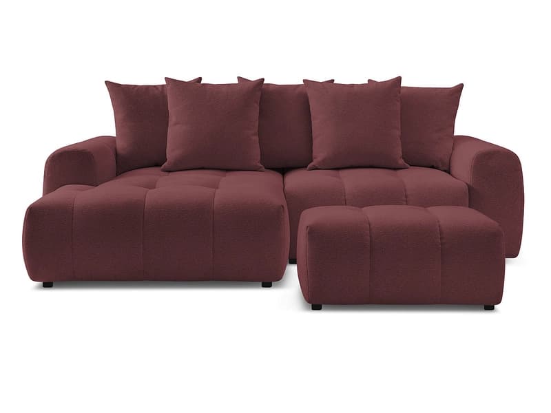 Ecksofa mit Hocker BOBOCHIC ROXELANE Stoff chiniert rot