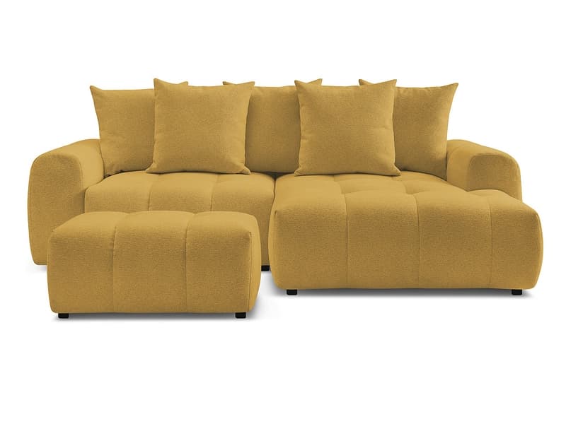 Ecksofa mit Hocker BOBOCHIC ROXELANE Stoff chiniert gelb