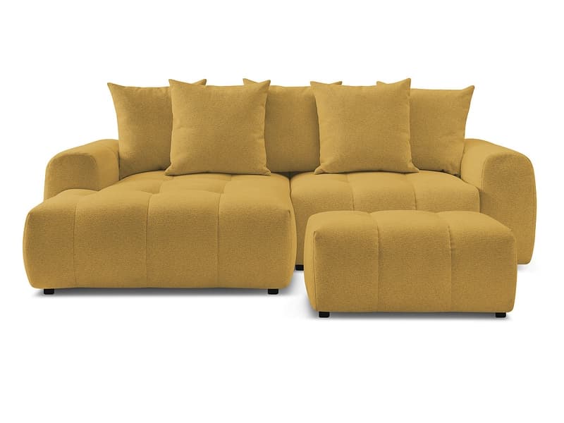Ecksofa mit Hocker BOBOCHIC ROXELANE Stoff chiniert gelb