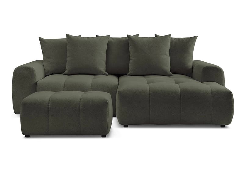 Ecksofa mit Hocker BOBOCHIC ROXELANE Stoff chiniert grün
