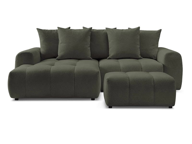 Ecksofa mit Hocker BOBOCHIC ROXELANE Stoff chiniert grün