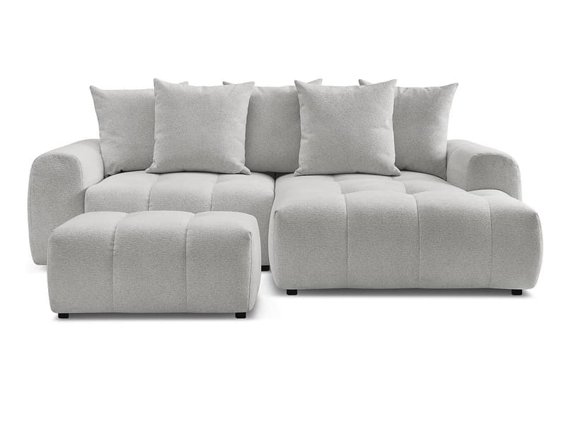 Ecksofa mit Hocker BOBOCHIC ROXELANE Stoff chiniert hellgrau