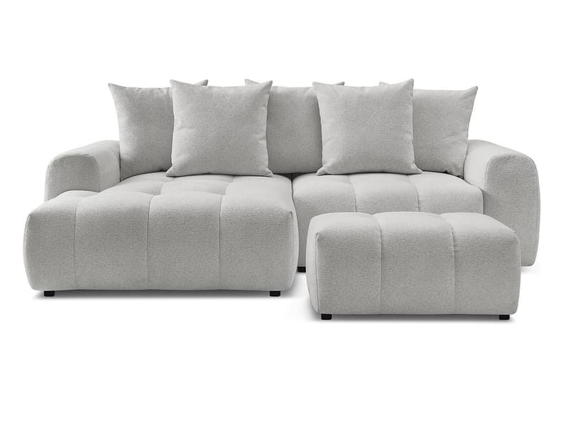 Ecksofa mit Hocker BOBOCHIC ROXELANE Stoff chiniert hellgrau