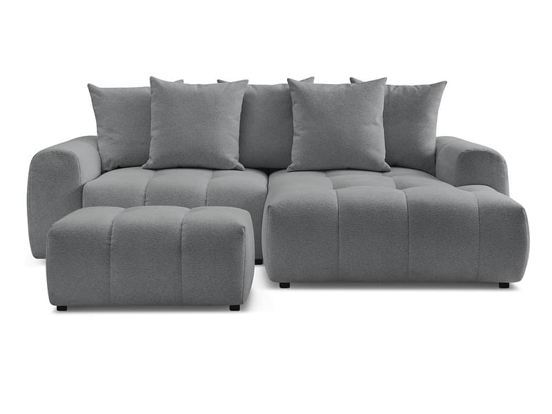 Ecksofa mit Hocker BOBOCHIC ROXELANE Stoff chiniert dunkelgrau