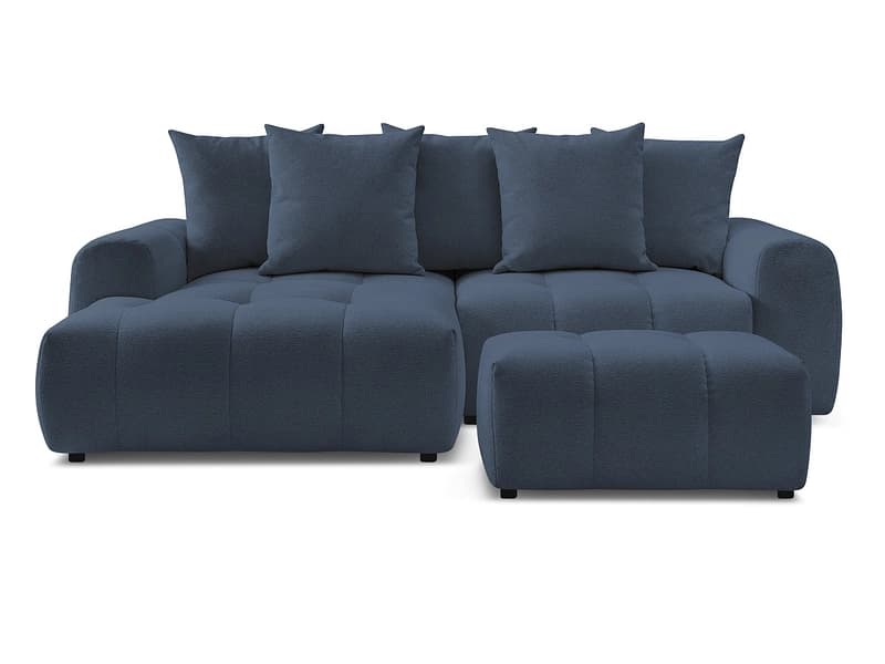 Ecksofa mit Hocker BOBOCHIC ROXELANE Stoff chiniert dunkelblau