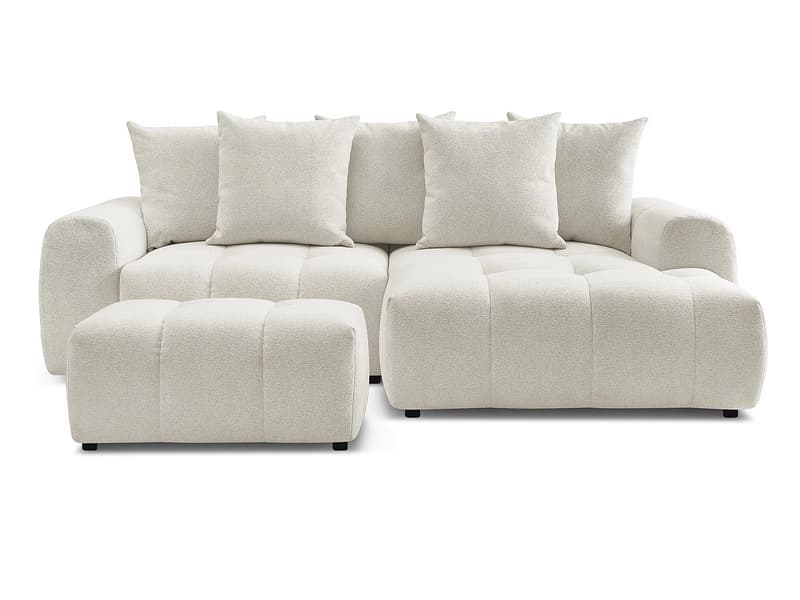 Ecksofa mit Hocker BOBOCHIC ROXELANE Stoff chiniert weiss