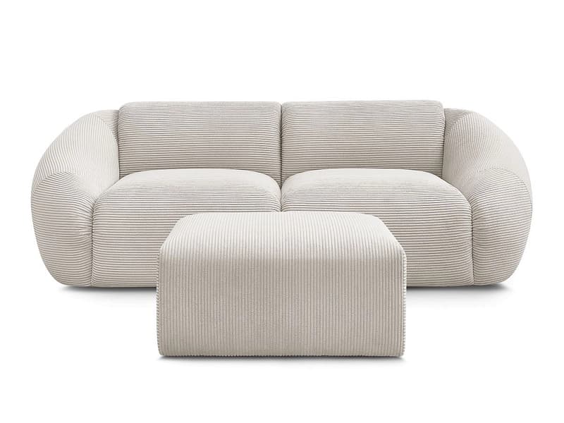 2er Sofa mit Hocker BOBOCHIC TINA Cord-Stoff beige