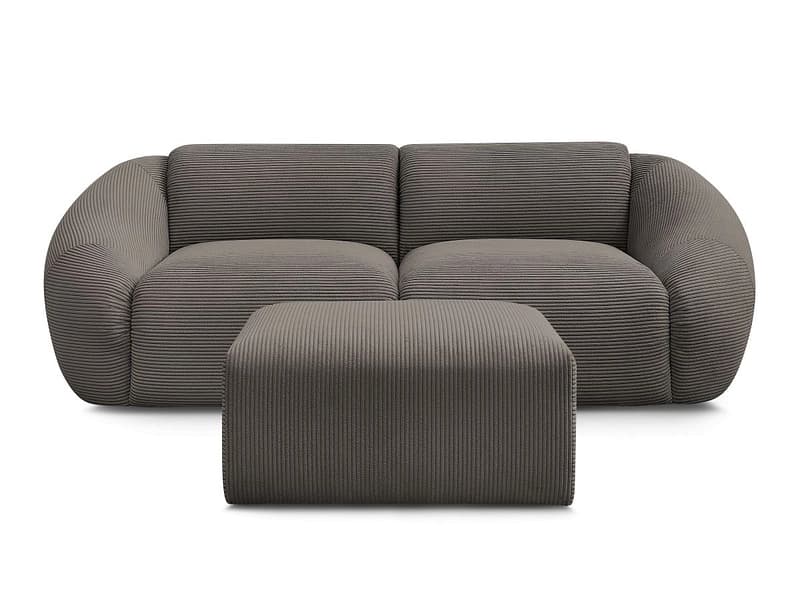 2er Sofa mit Hocker BOBOCHIC TINA Cord-Stoff taupe