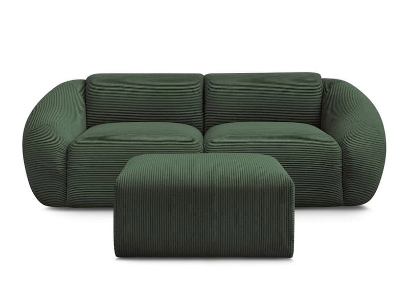 2er Sofa mit Hocker BOBOCHIC TINA Cord-Stoff grün