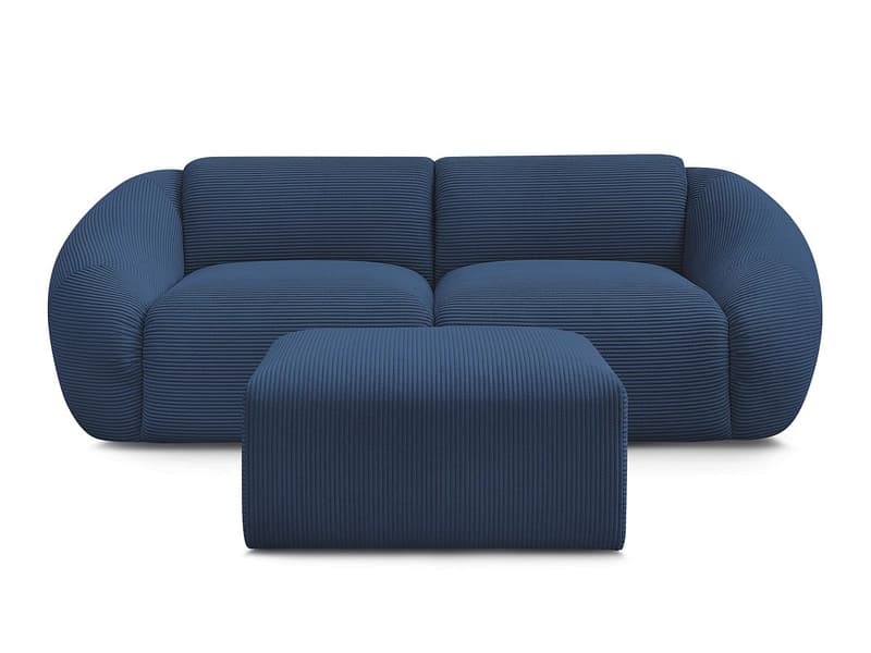 2er Sofa mit Hocker BOBOCHIC TINA Cord-Stoff dunkelblau