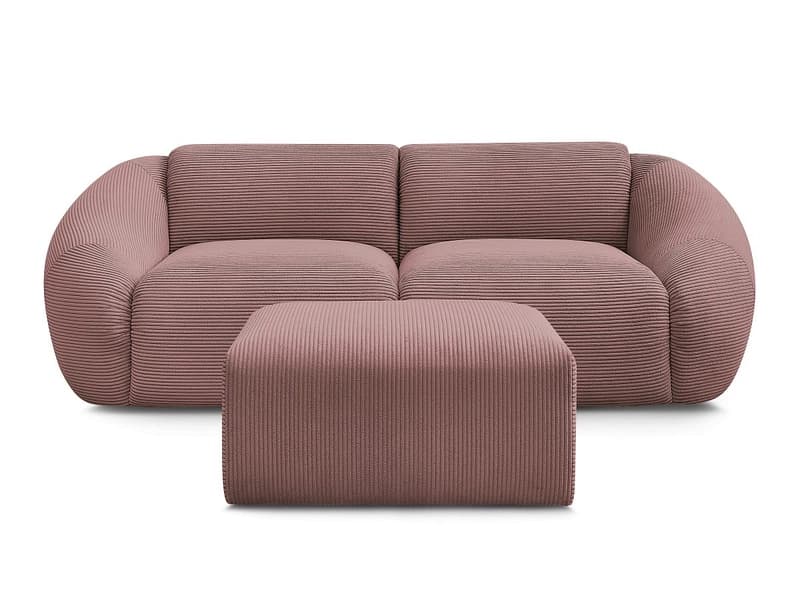 2er Sofa mit Hocker BOBOCHIC TINA Cord-Stoff rosa