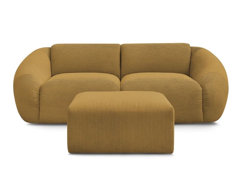 2er Sofa mit Hocker BOBOCHIC TINA Cord-Stoff gelb
