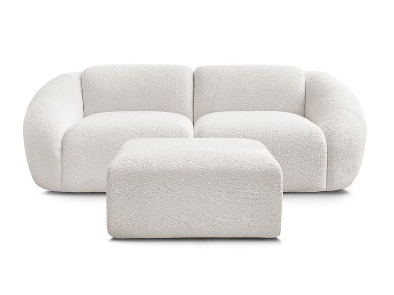2er Sofa mit Hocker BOBOCHIC TINA Boucle-Stoff weiss