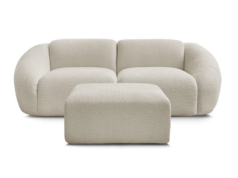 2er Sofa mit Hocker BOBOCHIC TINA Boucle-Stoff beige