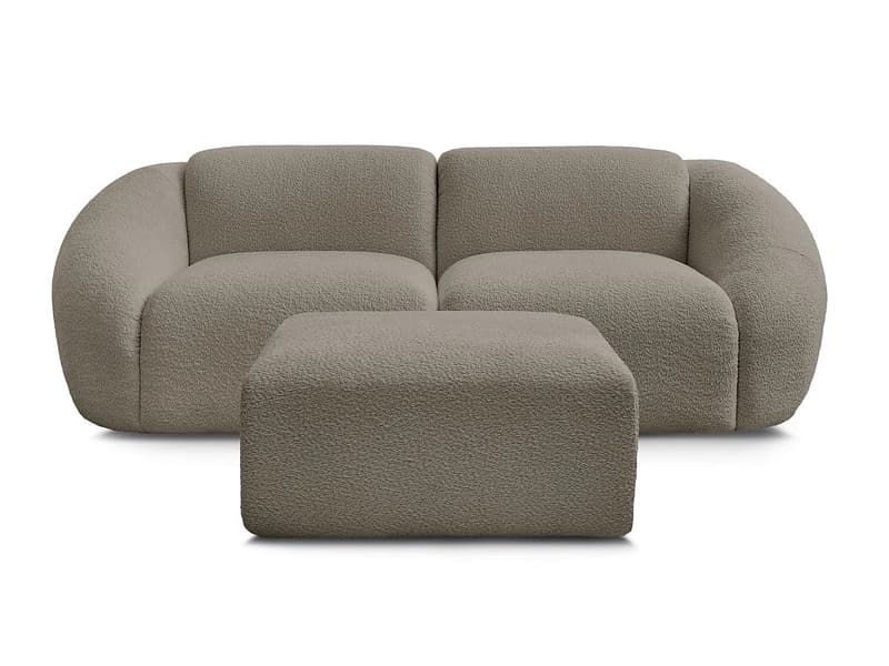 2er Sofa mit Hocker BOBOCHIC TINA Boucle-Stoff taupe