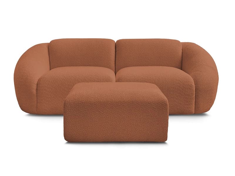 2er Sofa mit Hocker BOBOCHIC TINA Boucle-Stoff orange