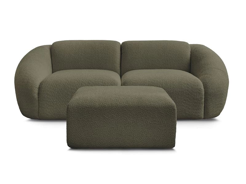 2er Sofa mit Hocker BOBOCHIC TINA Boucle-Stoff grün