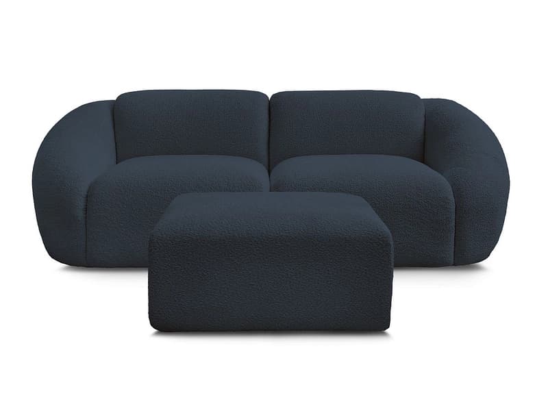 2er Sofa mit Hocker BOBOCHIC TINA Boucle-Stoff dunkelblau