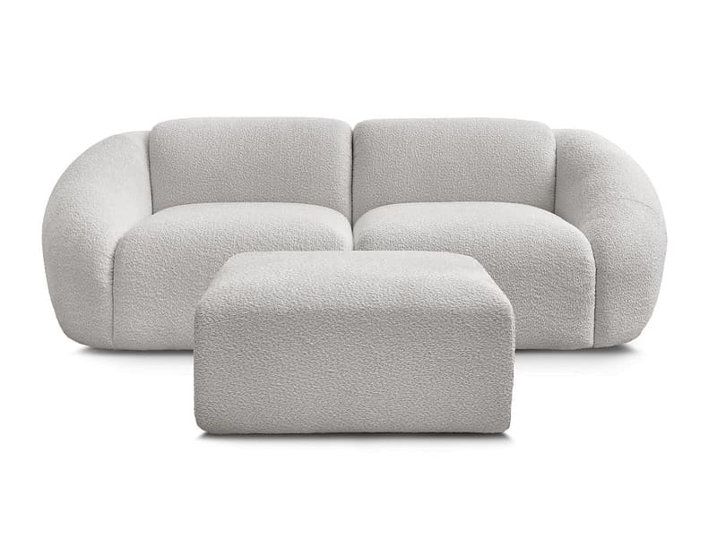 2er Sofa mit Hocker BOBOCHIC TINA Boucle-Stoff hellgrau