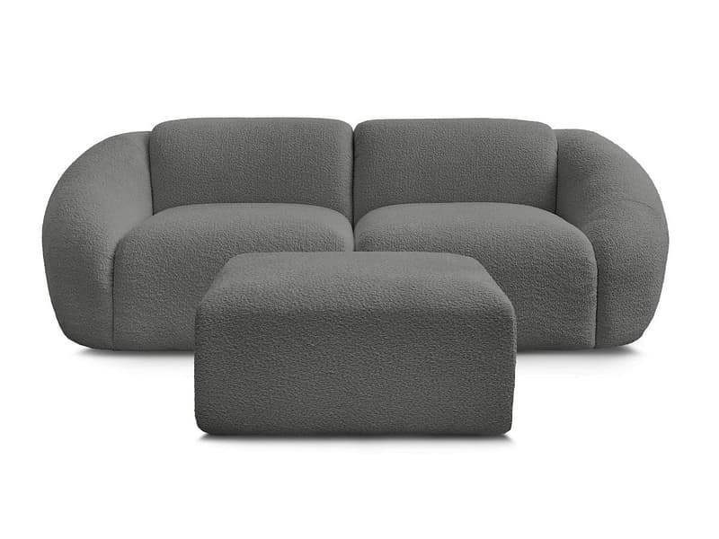 2er Sofa mit Hocker BOBOCHIC TINA Boucle-Stoff dunkelgrau