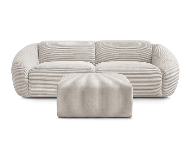 3er Sofa mit Hocker BOBOCHIC TINA Cord-Stoff beige