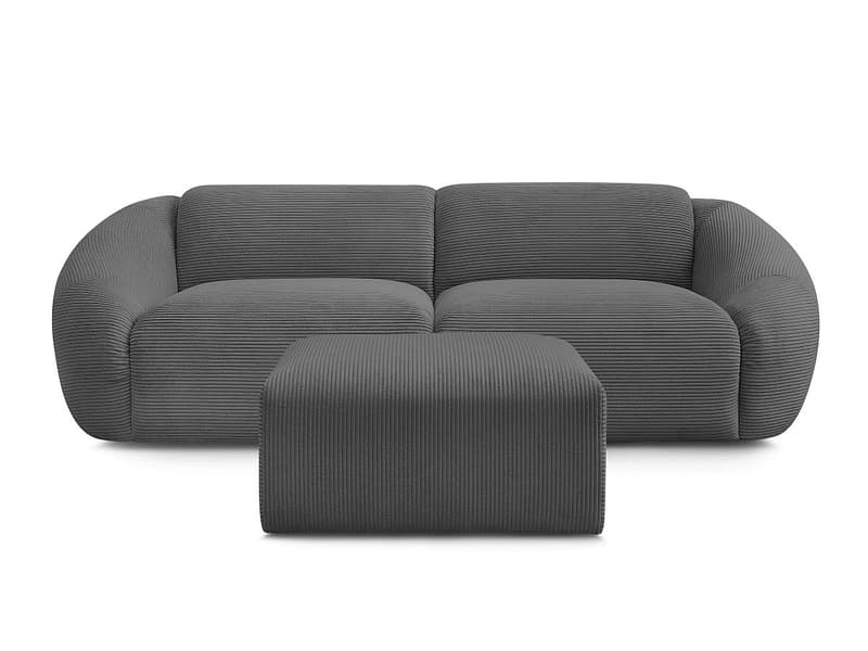 3er Sofa mit Hocker BOBOCHIC TINA Cord-Stoff dunkelgrau
